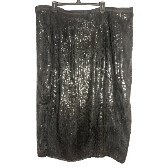 Black Fully Sequin Pencil Skirt 1X Elegant Partywear Midi Silk Loose Elastic - Picture 1 of 16